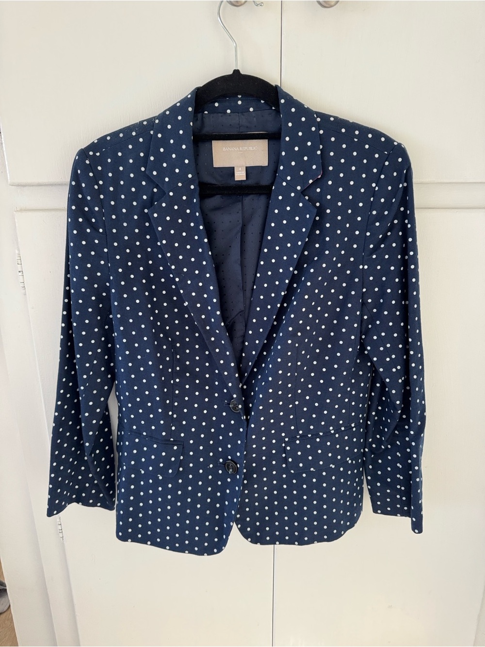 Banana Republic Linen blend Navy and White Polka Dot Blazer